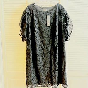 Womens 1X Tulip Sleeve Black Lace Dress NWT